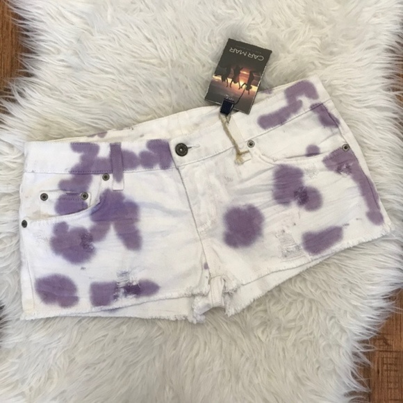 LF Pants - LF Carmar White Purple Tie Dye Cut Off Denim Shorts - New With Tags NWT